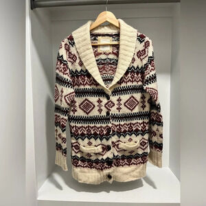 Heritage 1981 wool blend Knit cardigan Sweater with wooden buttons and pockets L